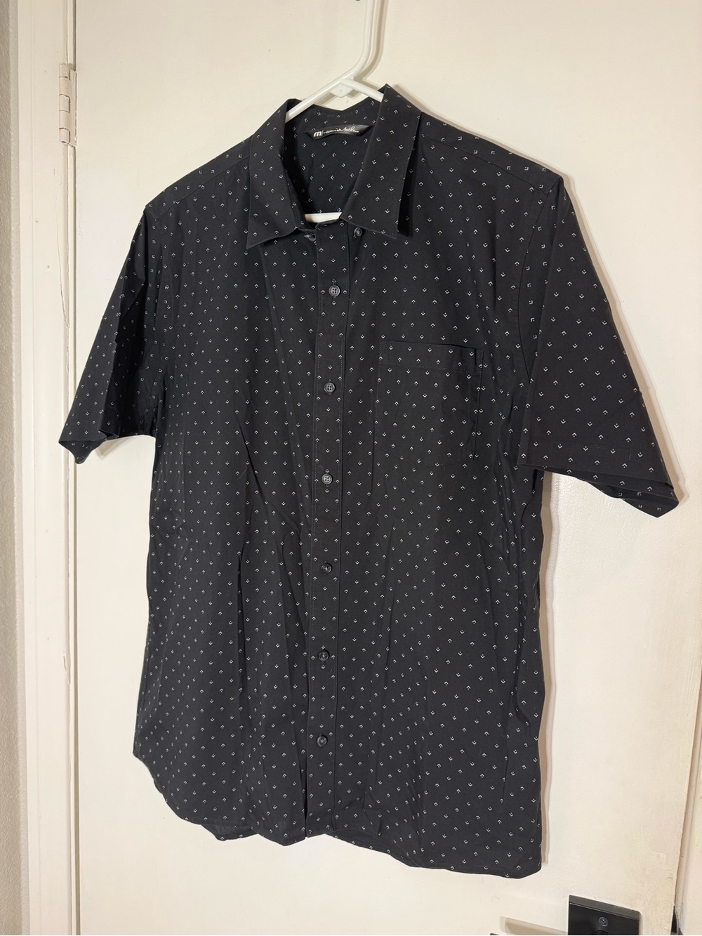 Travis Mathew Black and White Polka Dot Dress Shirt